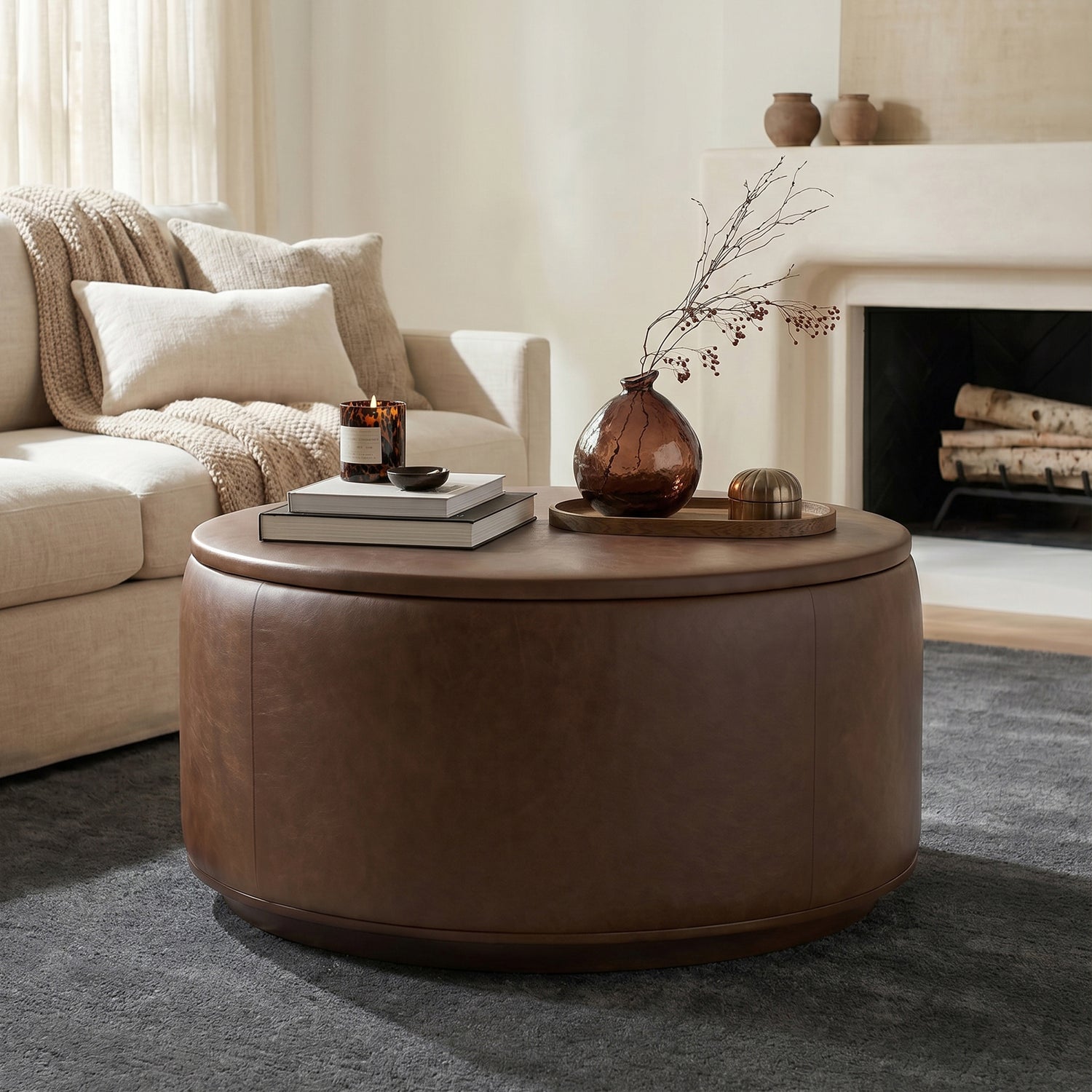 Herve Leather Storage Ottoman | Cocoa Brown lifestyle_image