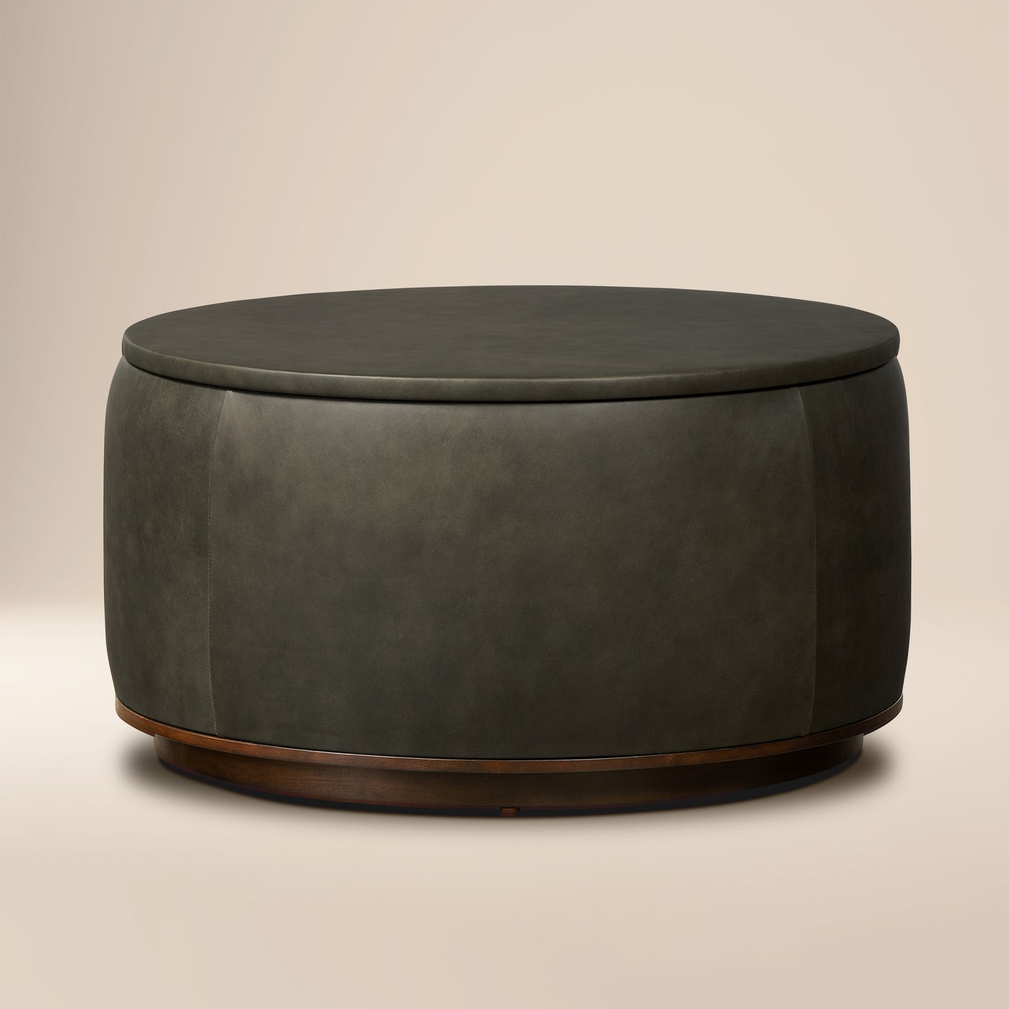 Herve Leather Storage Ottoman | Olivine Green