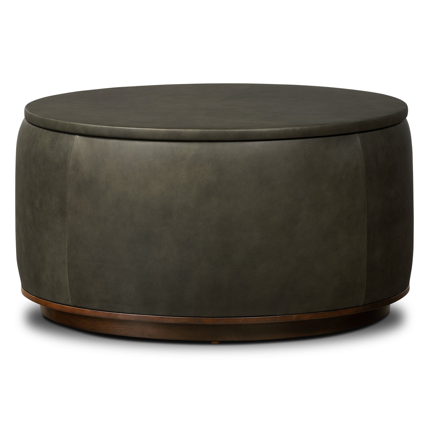 Herve Leather Storage Ottoman | Olivine Green 