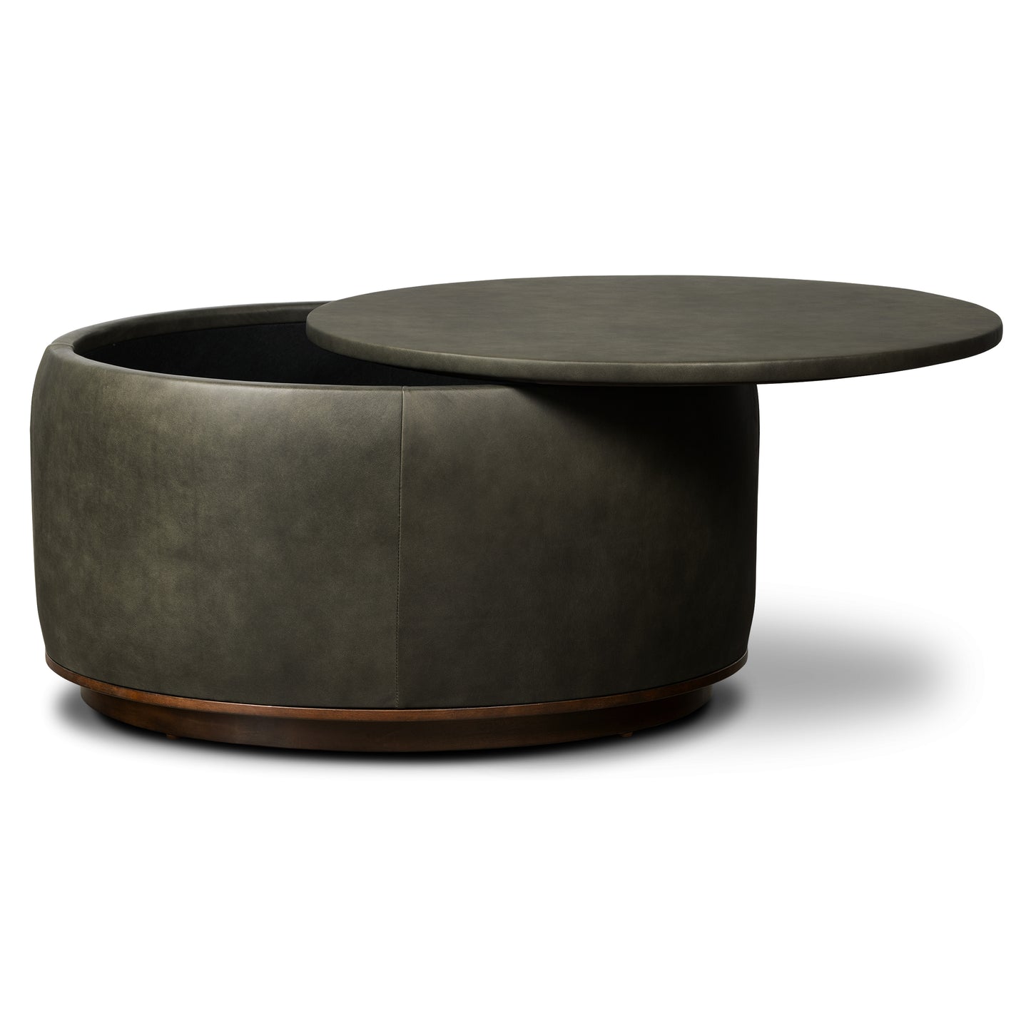 Herve Leather Storage Ottoman | Olivine Green