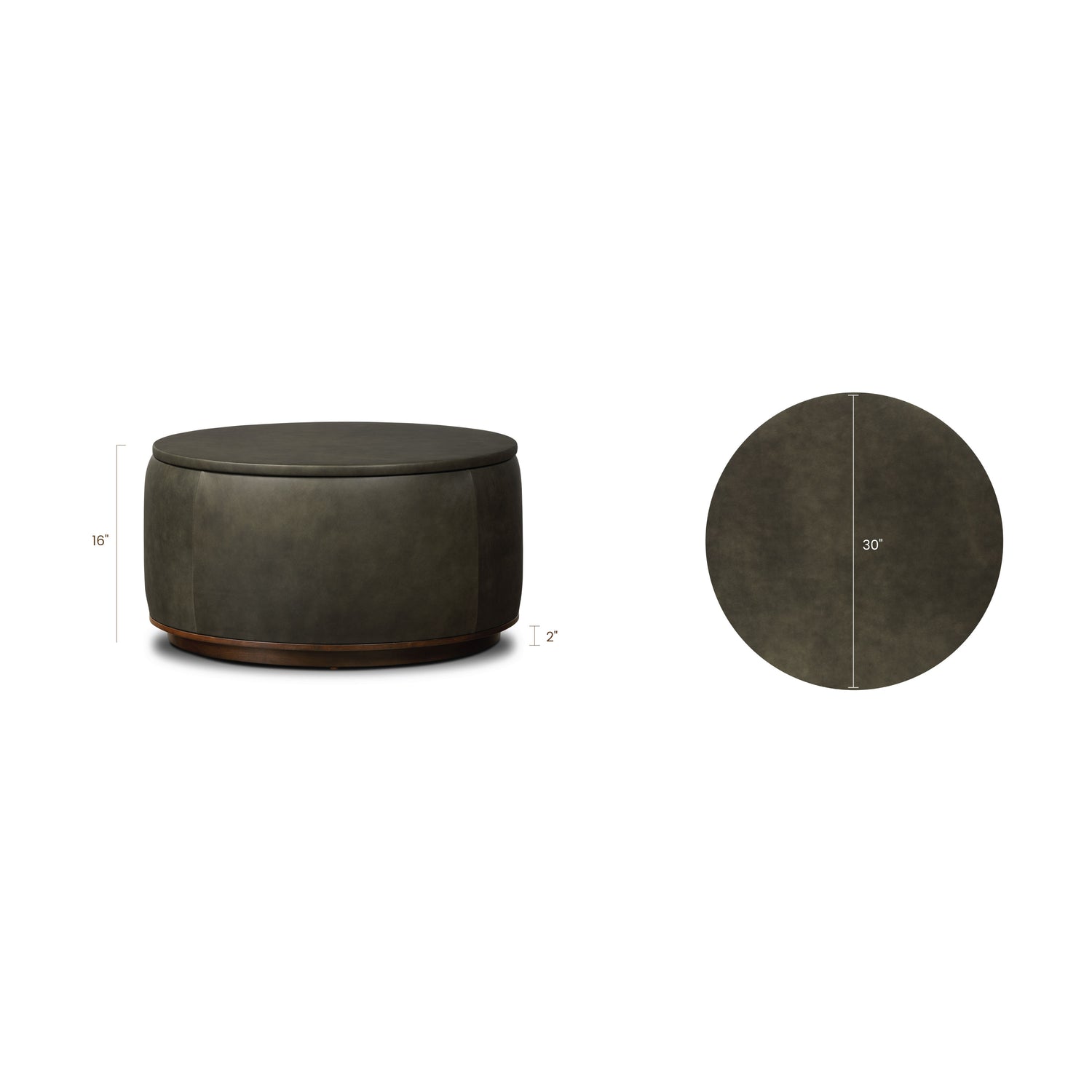 Herve Leather Storage Ottoman | Olivine Green 