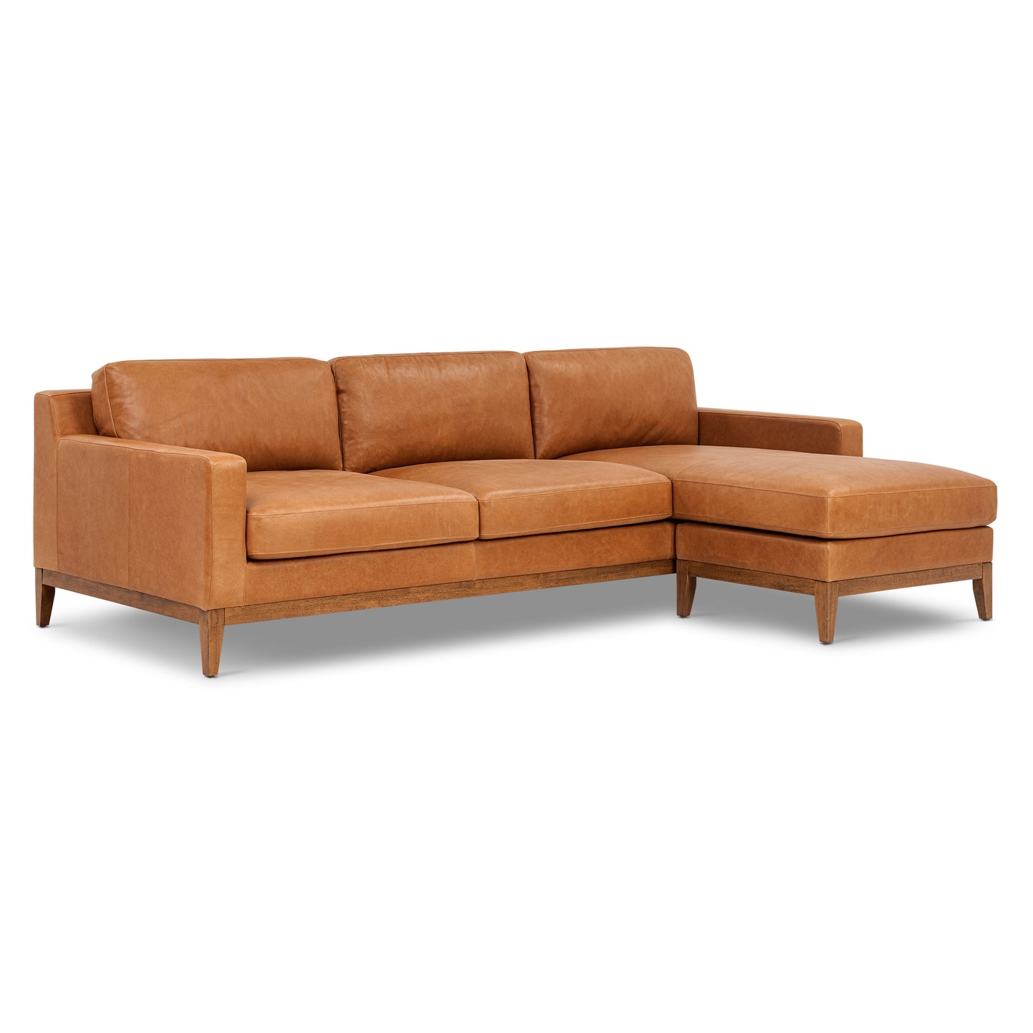 Zyon 105.5" Leather Reversible Chaise Sectional Sofa | Saddle Tan