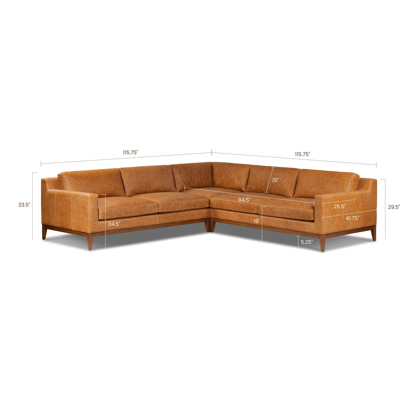 Zyon 116" Leather L-Shaped Corner Sectional Sofa | Antica Tan