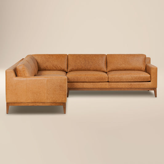 Zyon 116" Leather L-Shaped Corner Sectional Sofa | Antica Tan
