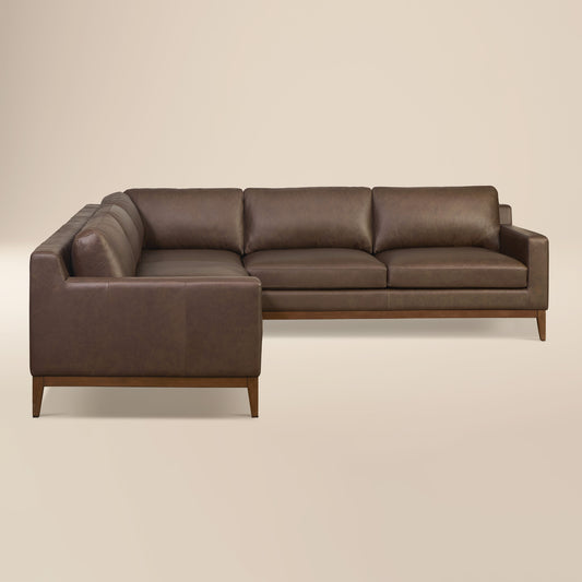 Zyon 116" Leather L-Shaped Corner Sectional Sofa | Bridle Brown