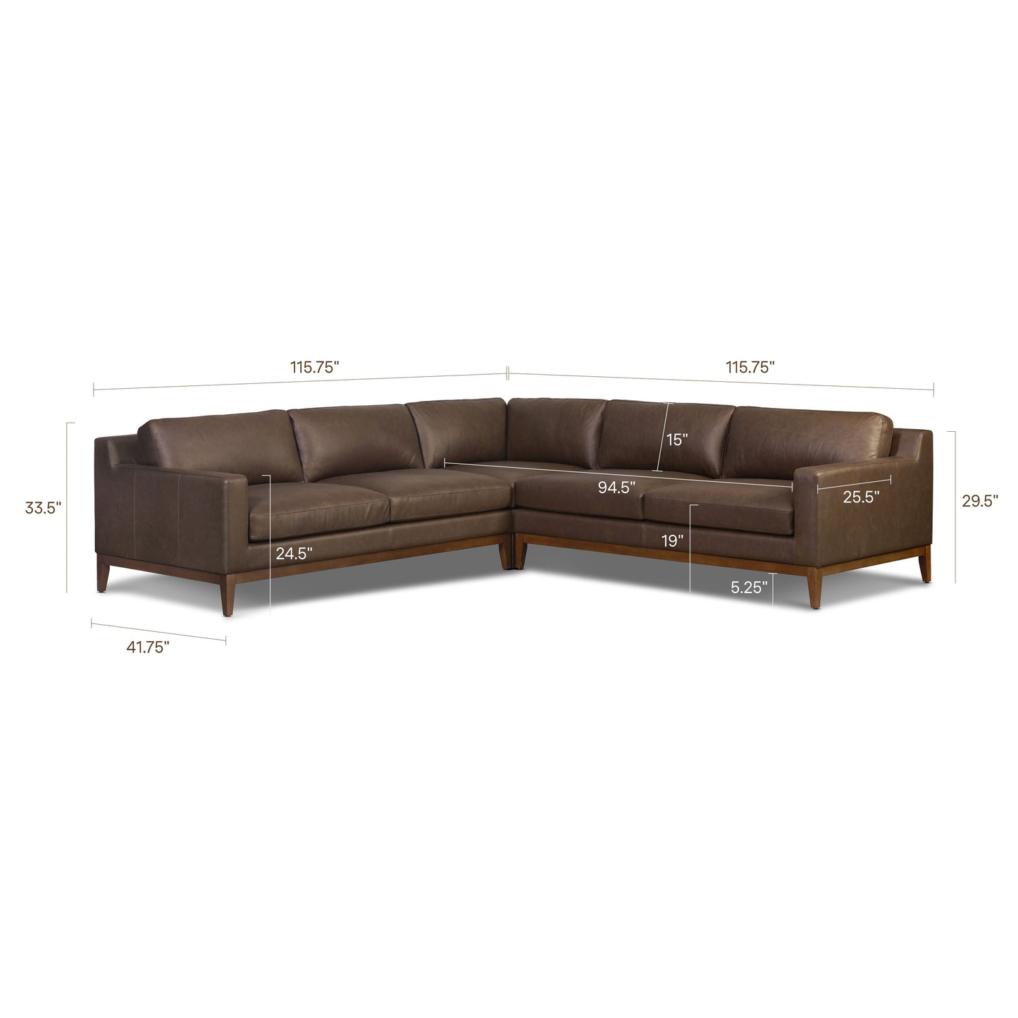 Zyon 116" Leather L-Shaped Corner Sectional Sofa | Bridle Brown