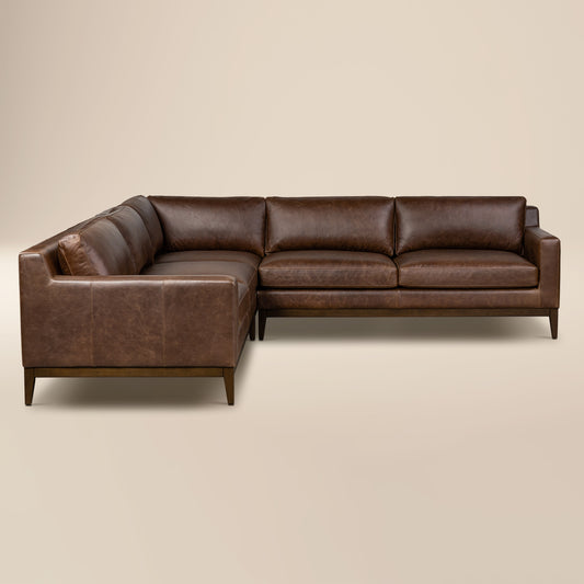 Zyon 116" Leather L-Shaped Corner Sectional | Chocolate Brown