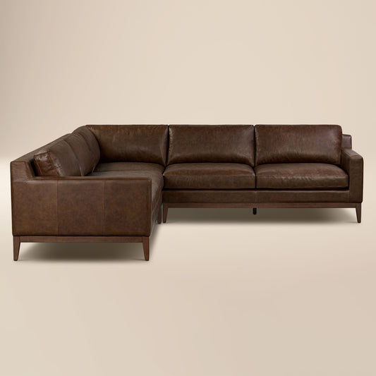 Zyon 116" Leather L-Shaped Corner Sectional Sofa | Vintage Brown