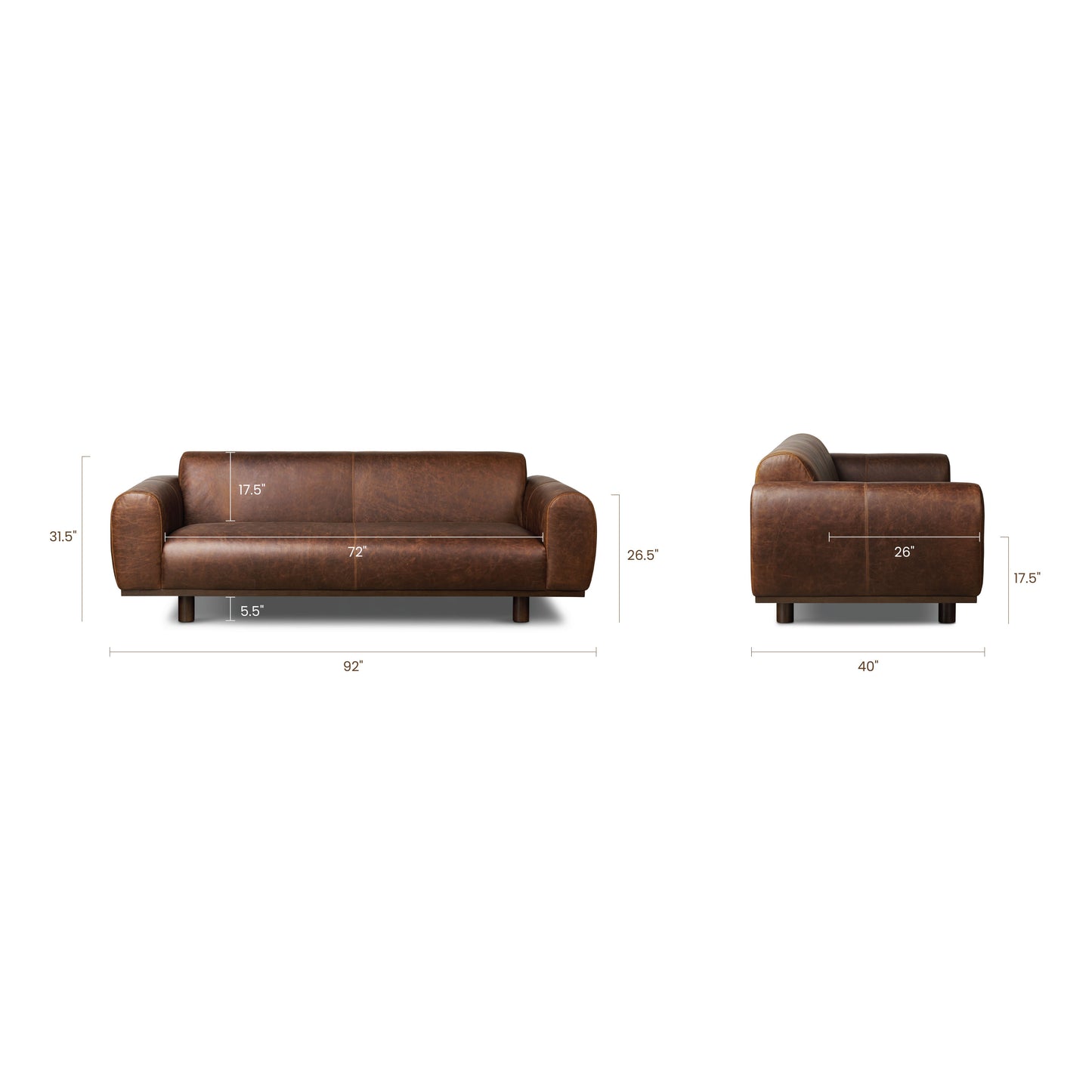 Brescia 92" Leather Sofa | Chocolate Brown
