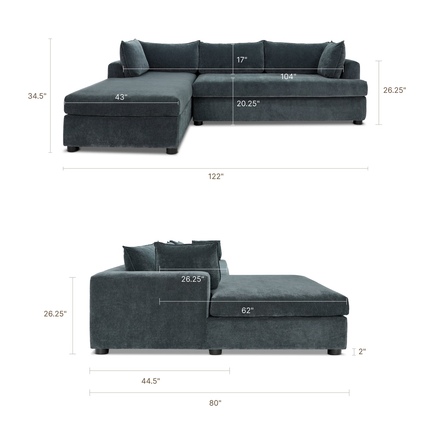 Milo Left-Facing Sleeper Sectional | Boreal Blue