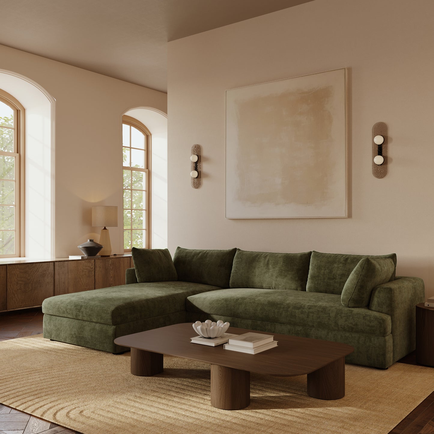 Milo Left-Facing Sleeper Sectional | Sagano Green