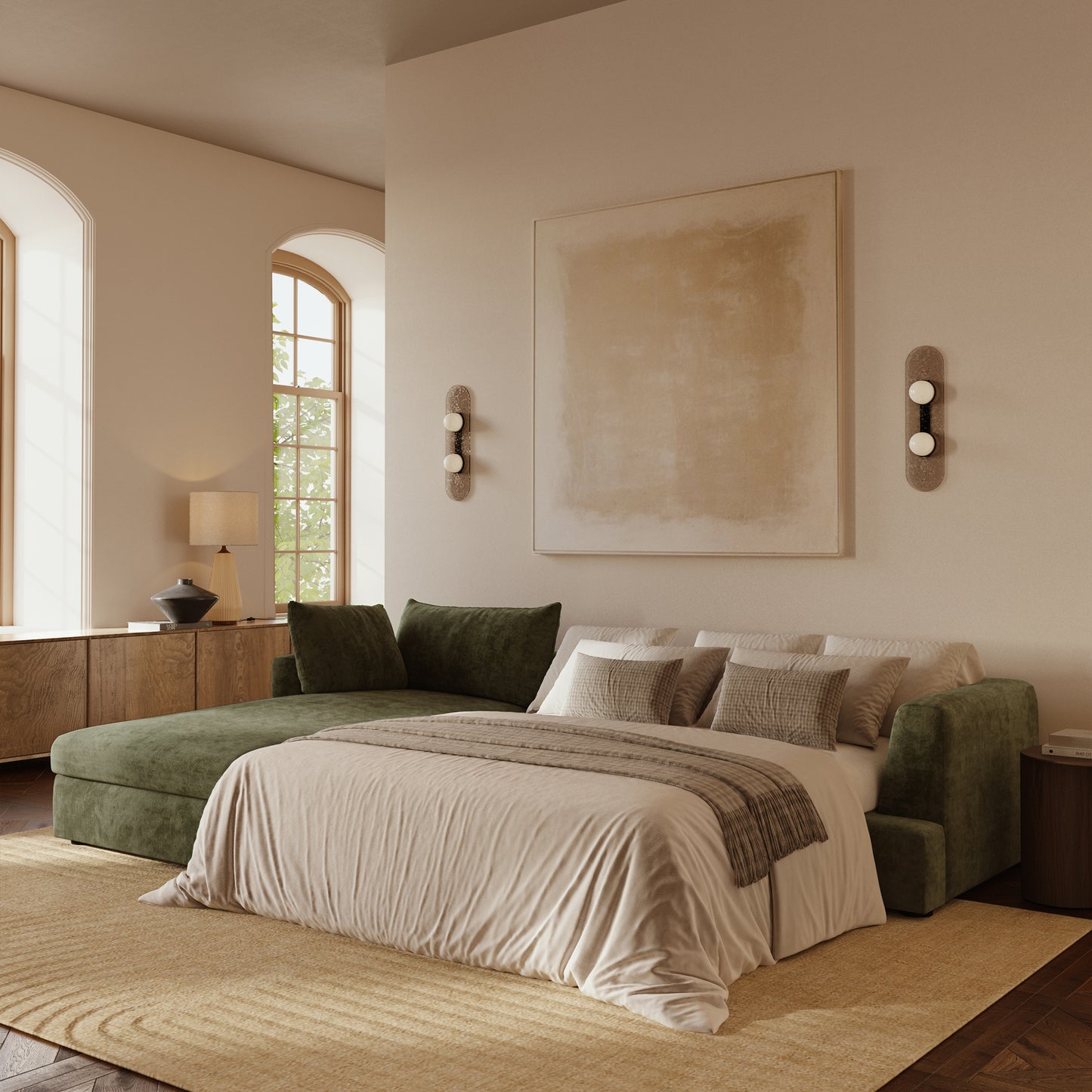 Milo Left-Facing Sleeper Sectional | Sagano Green