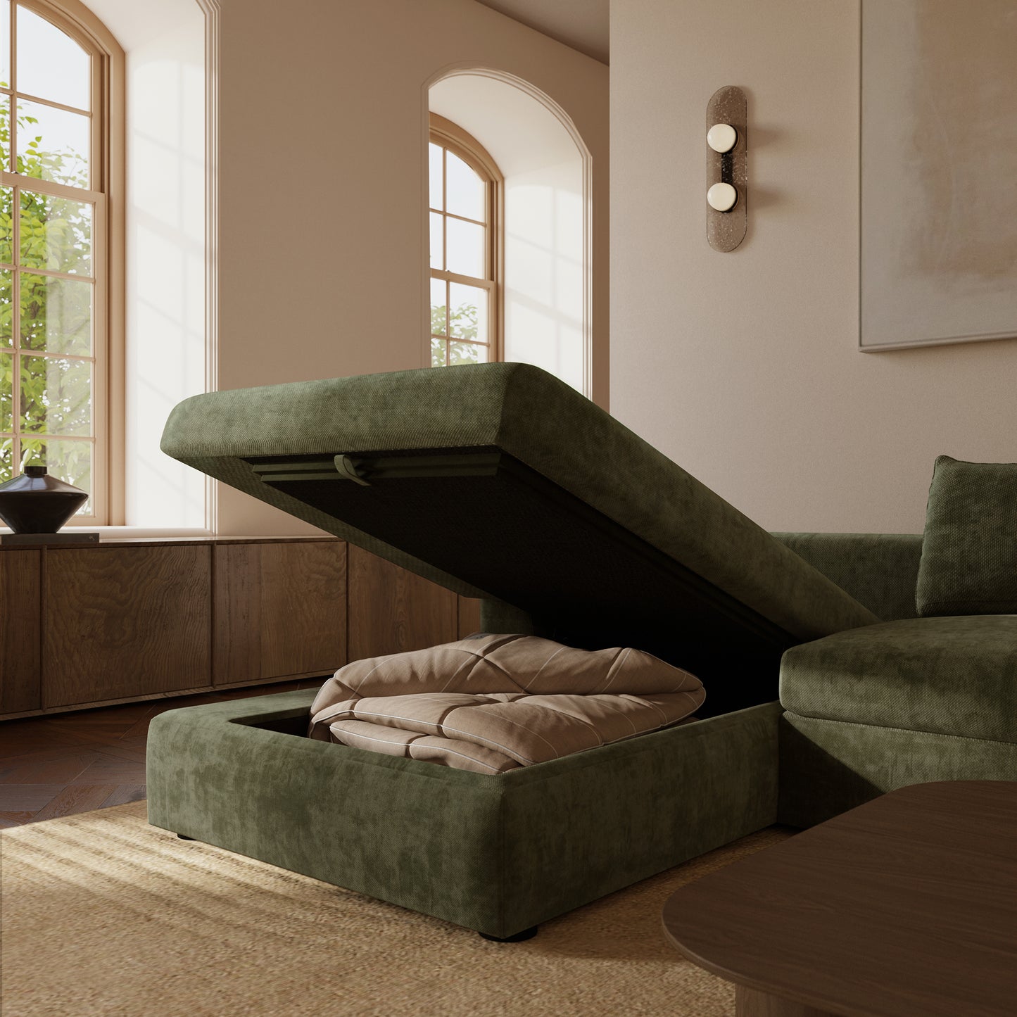 Milo Left-Facing Sleeper Sectional | Sagano Green