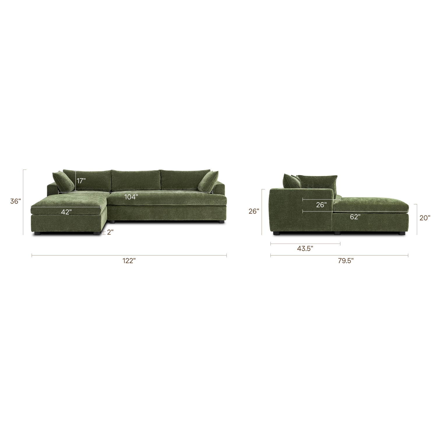 Milo Left-Facing Sleeper Sectional | Sagano Green 