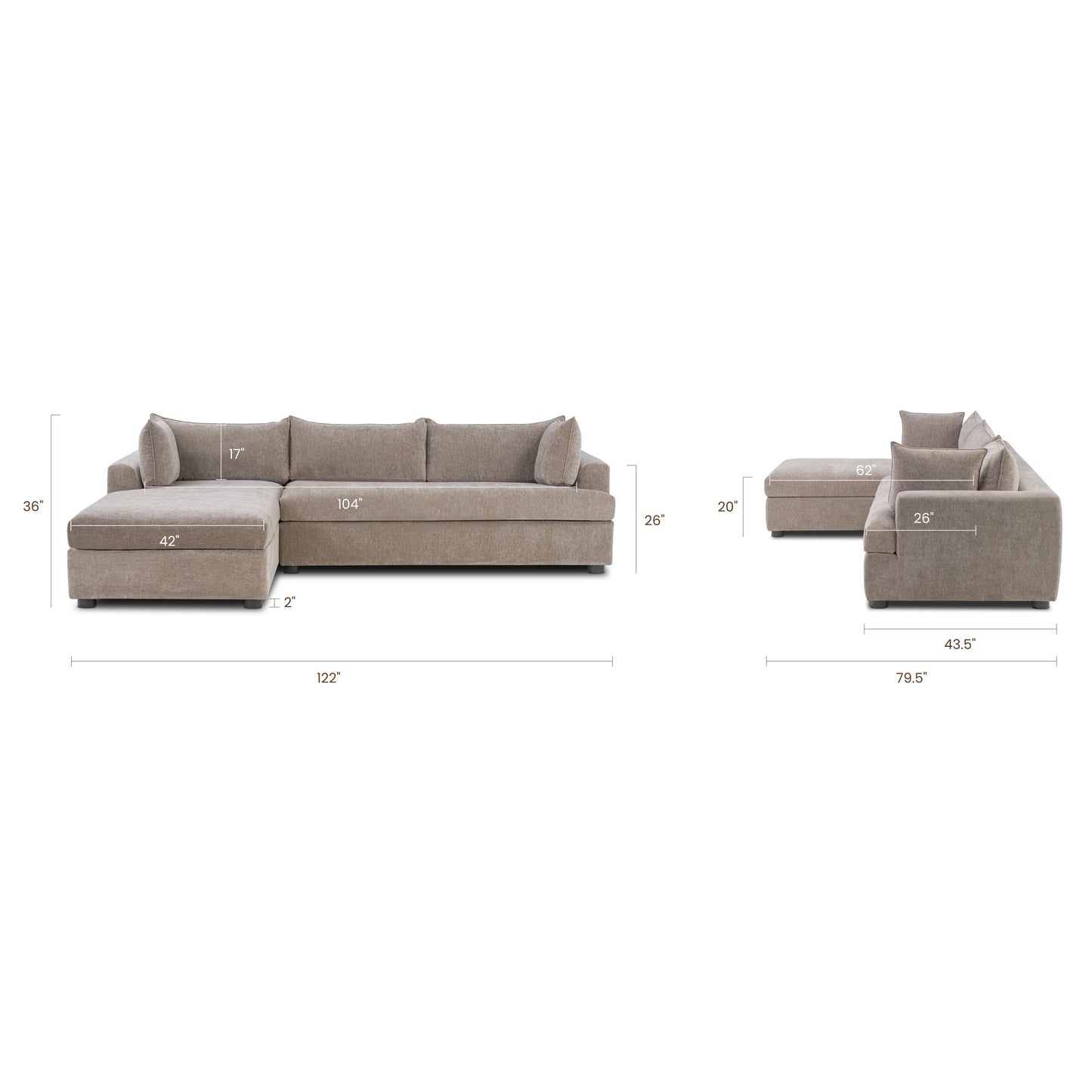 Milo Left-Facing Sleeper Sectional | Taupe Brown