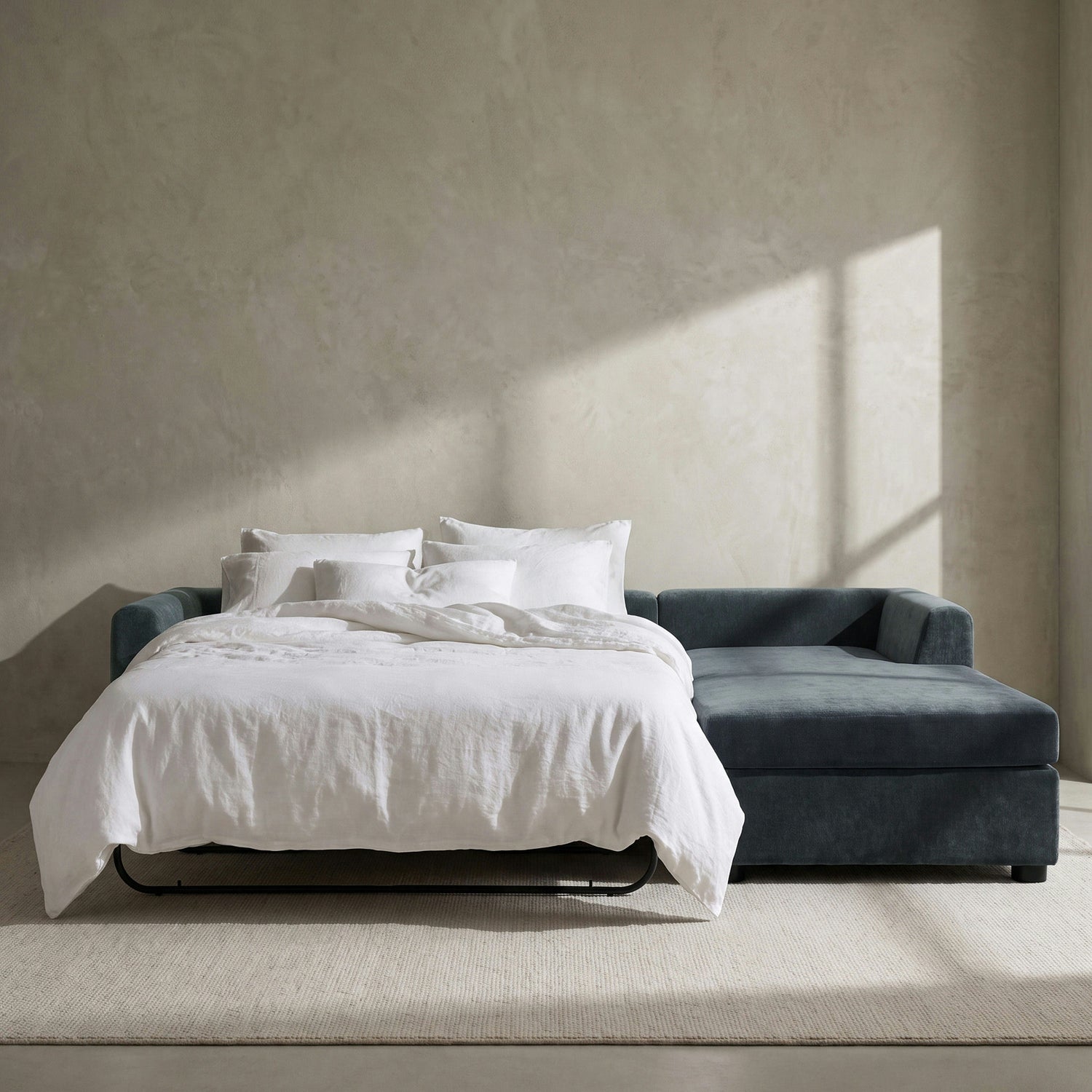 Milo Right-facing Sleeper Sectional | Boreal Blue lifestyle_image