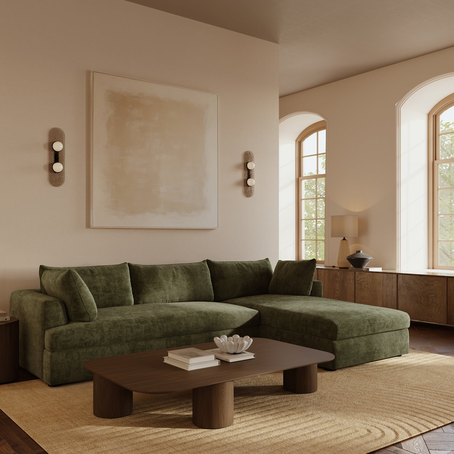 Milo Right-Facing Sleeper Sectional | Sagano Green 