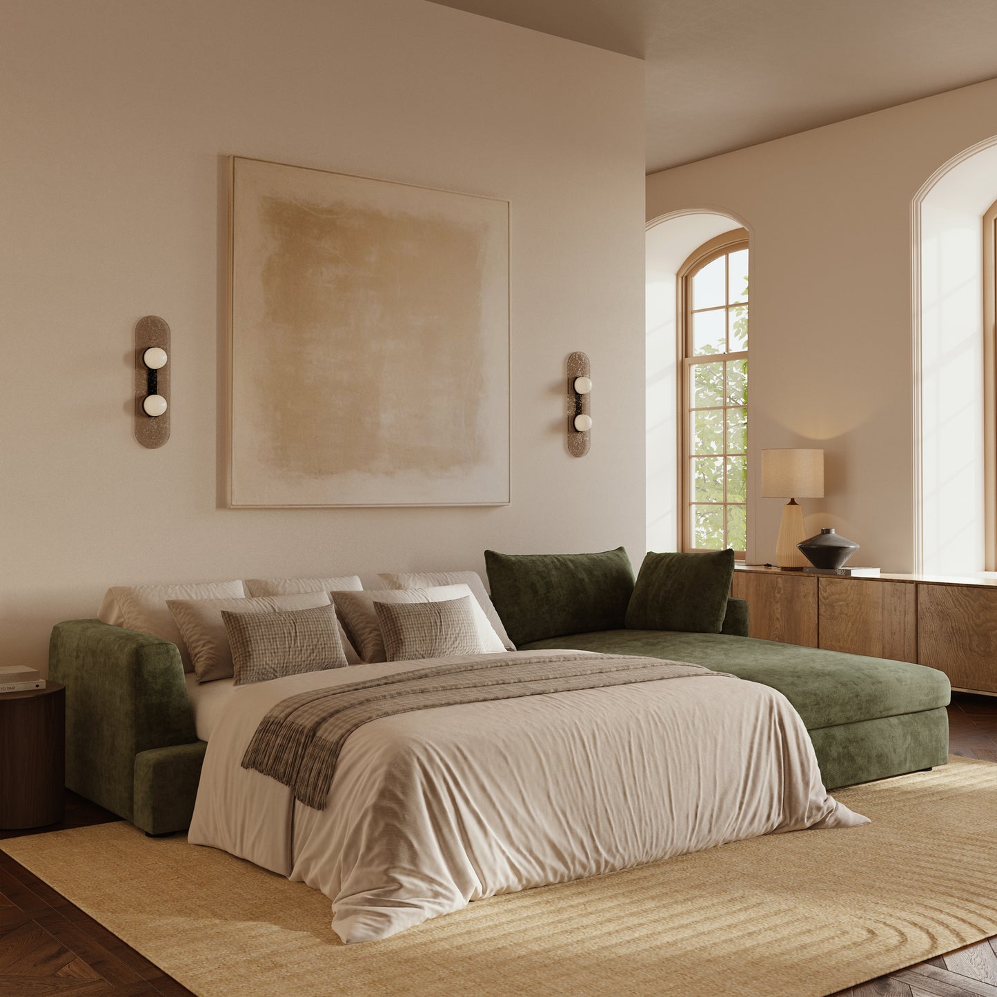Milo Right-Facing Sleeper Sectional | Sagano Green