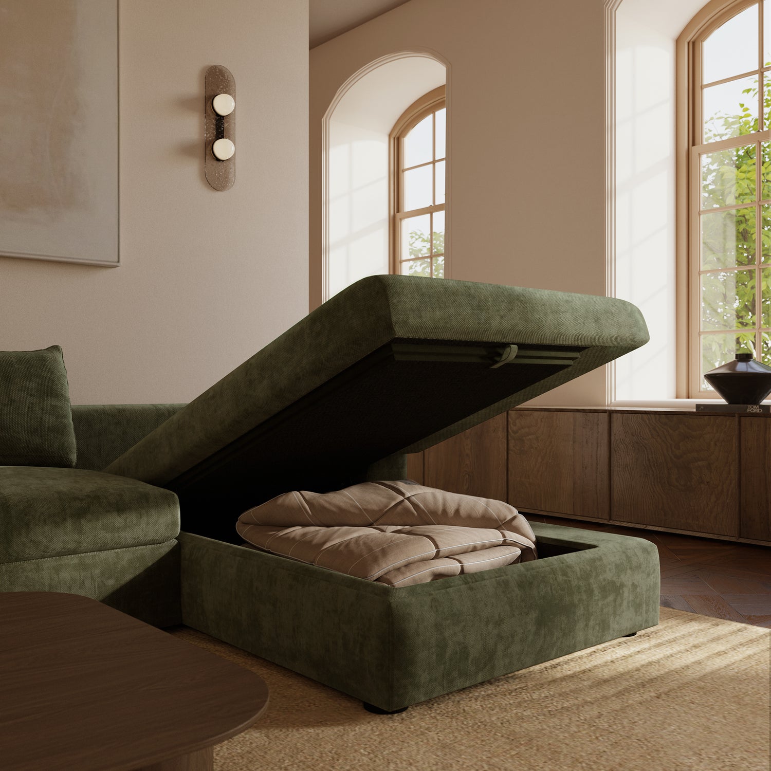 Milo Right-Facing Sleeper Sectional | Sagano Green 