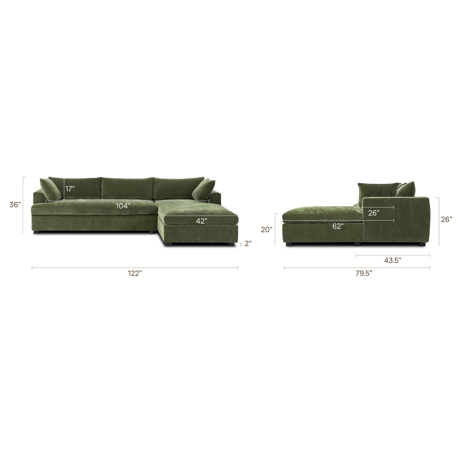 Milo Right-Facing Sleeper Sectional | Sagano Green 