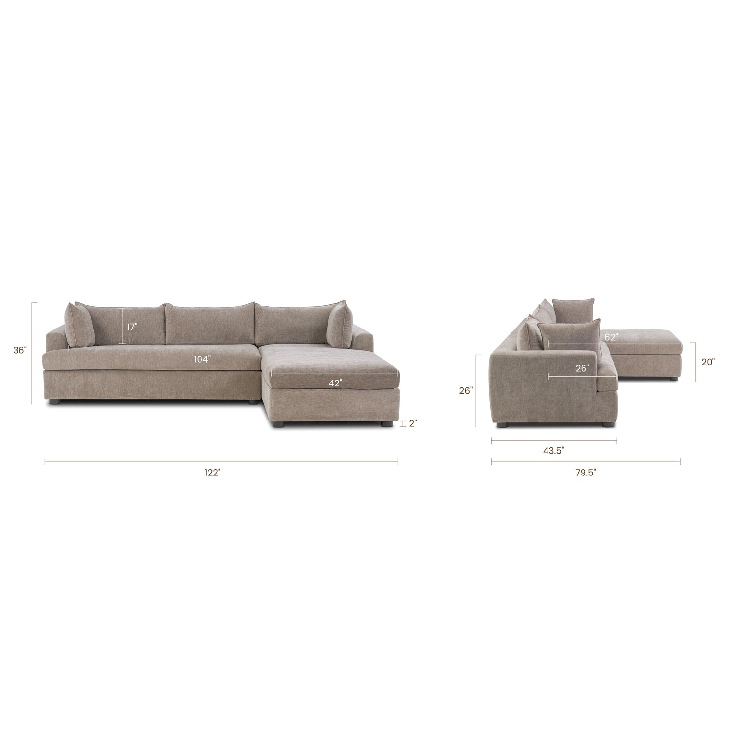 Milo Right-Facing Sleeper Sectional | Taupe Brown 
