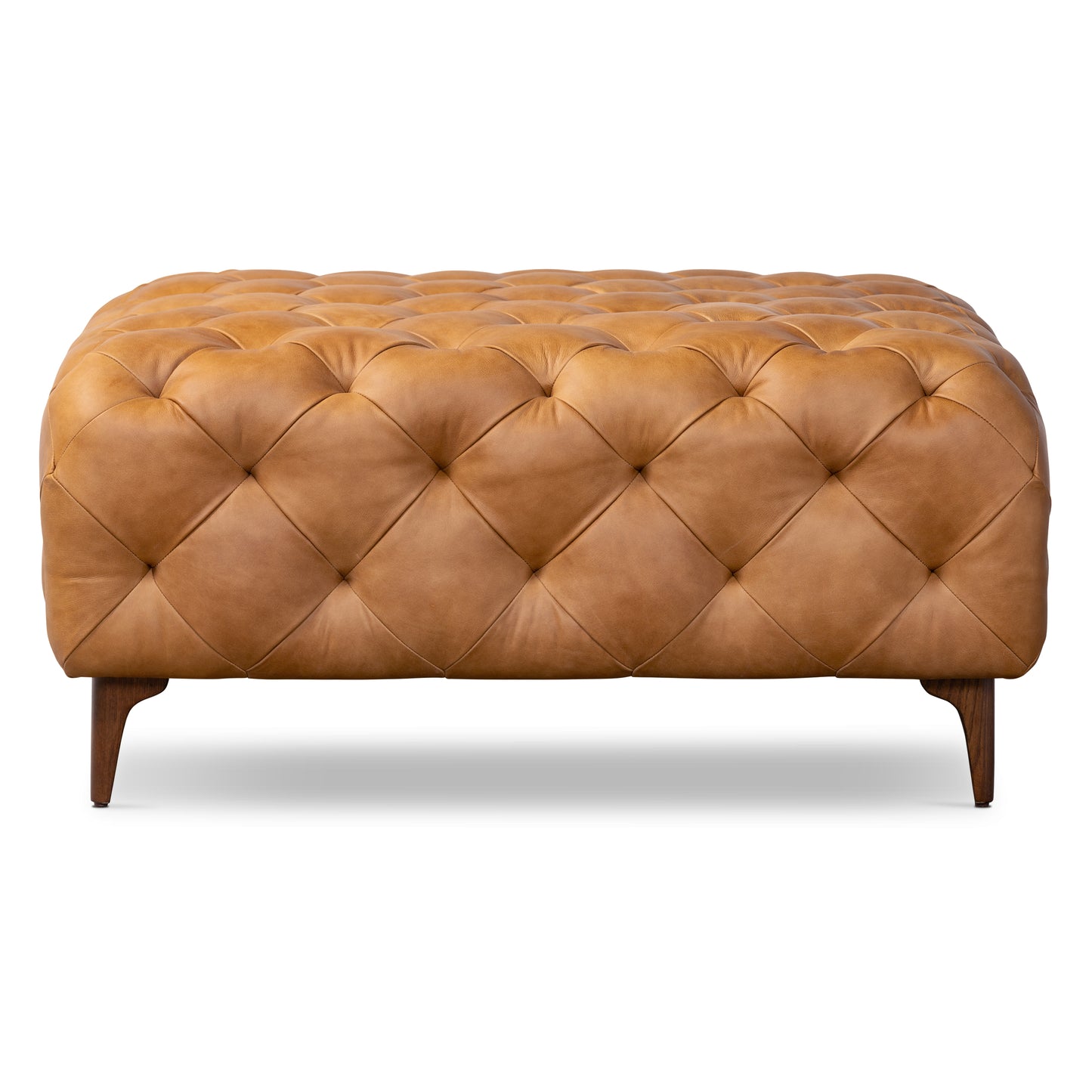Turin Leather Ottoman with Wood Legs | Cognac Tan