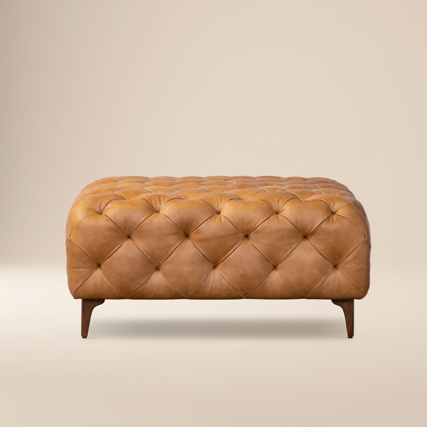 Turin Leather Ottoman with Wood Legs | Cognac Tan