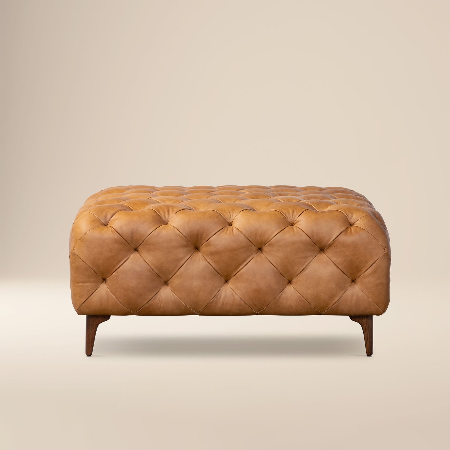 Turin Leather Ottoman with Wood Legs | Cognac Tan 