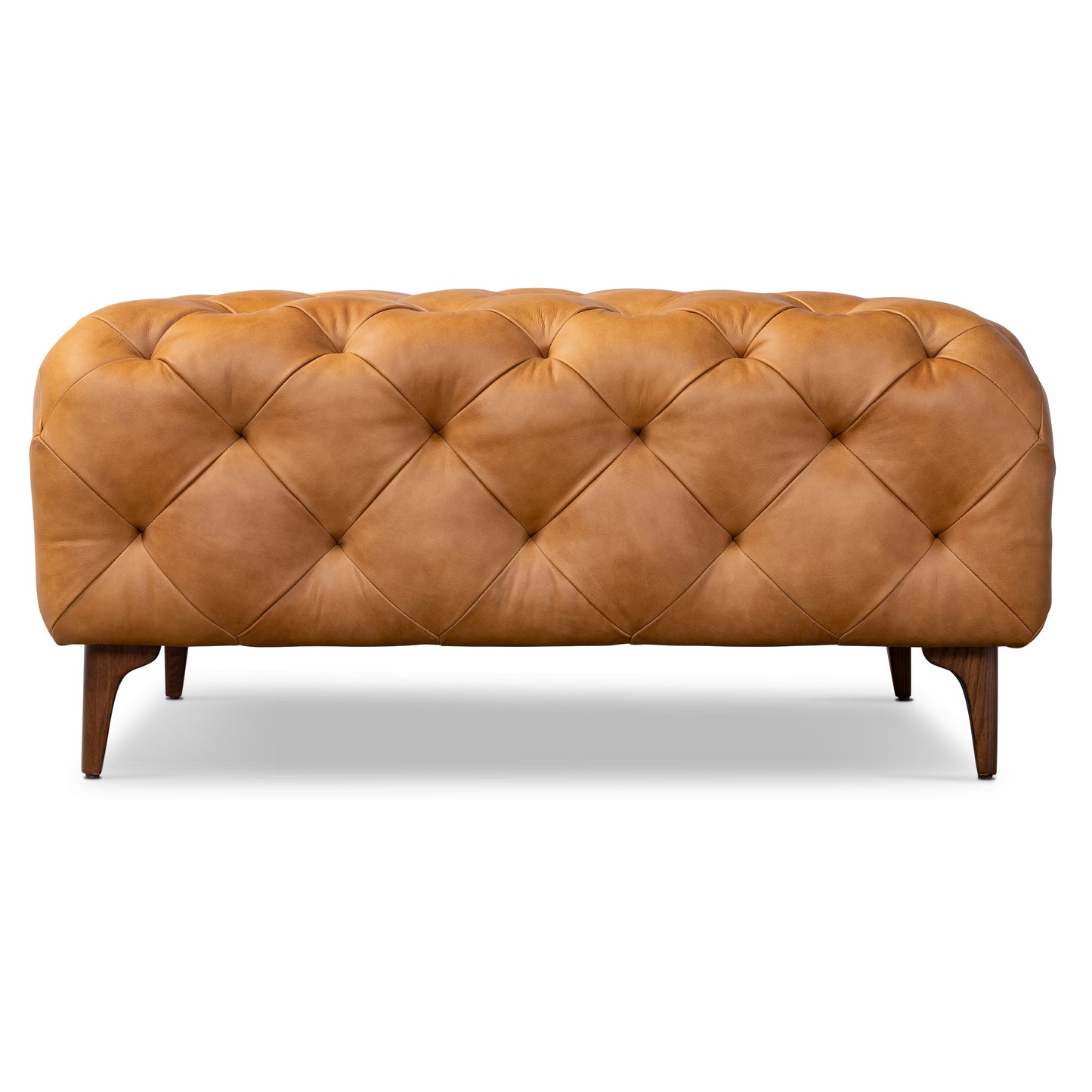 Turin Leather Ottoman with Wood Legs | Cognac Tan