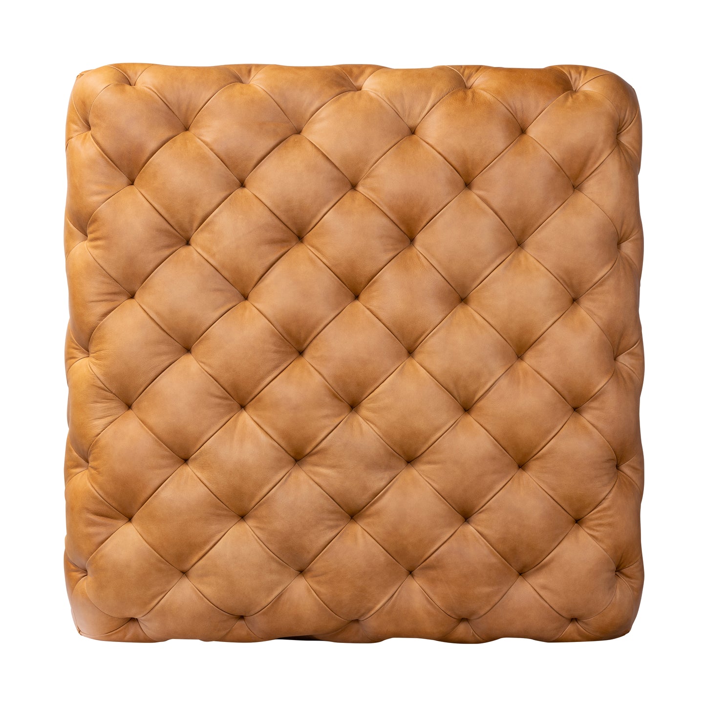 Turin Leather Ottoman with Wood Legs | Cognac Tan