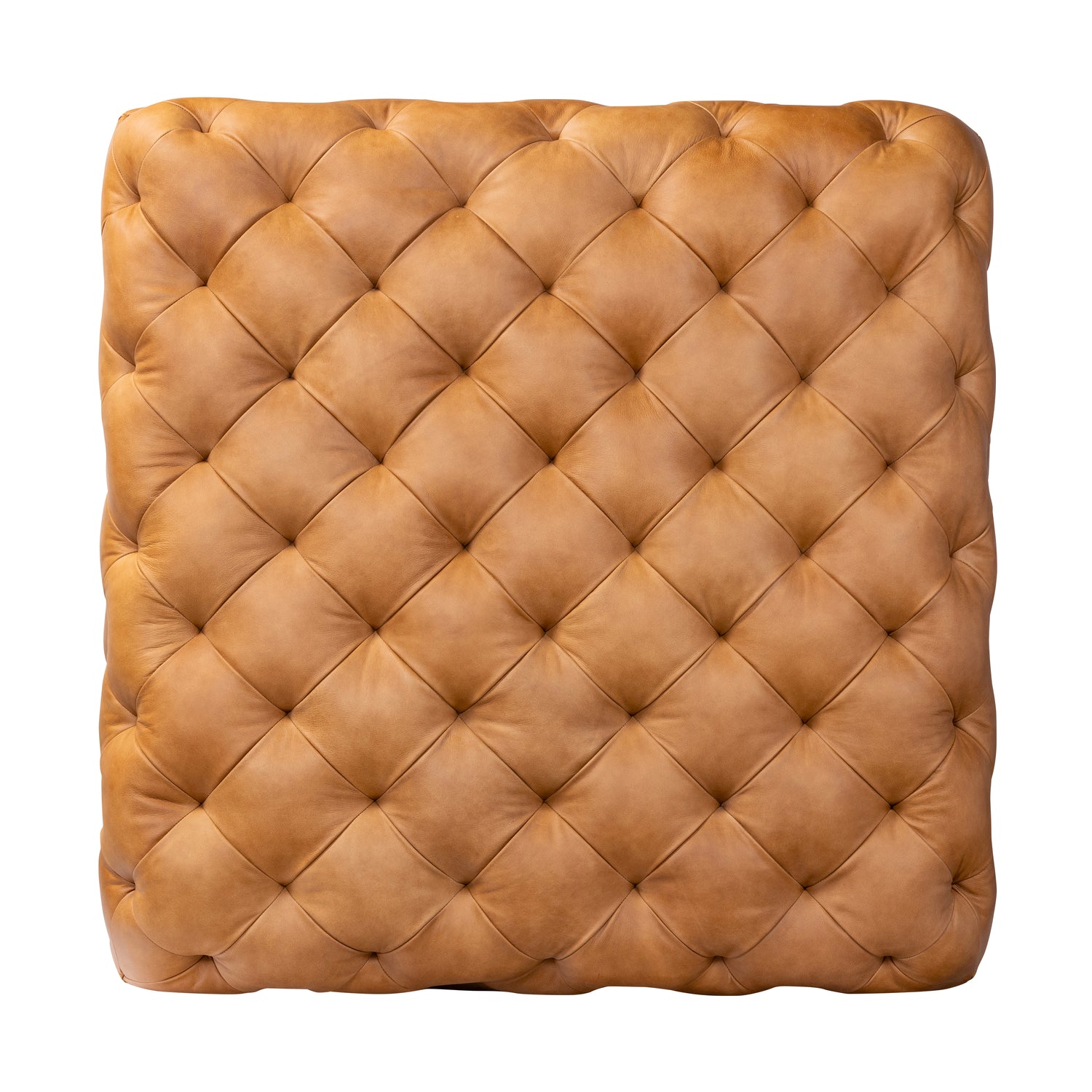 Turin Leather Ottoman with Wood Legs | Cognac Tan 