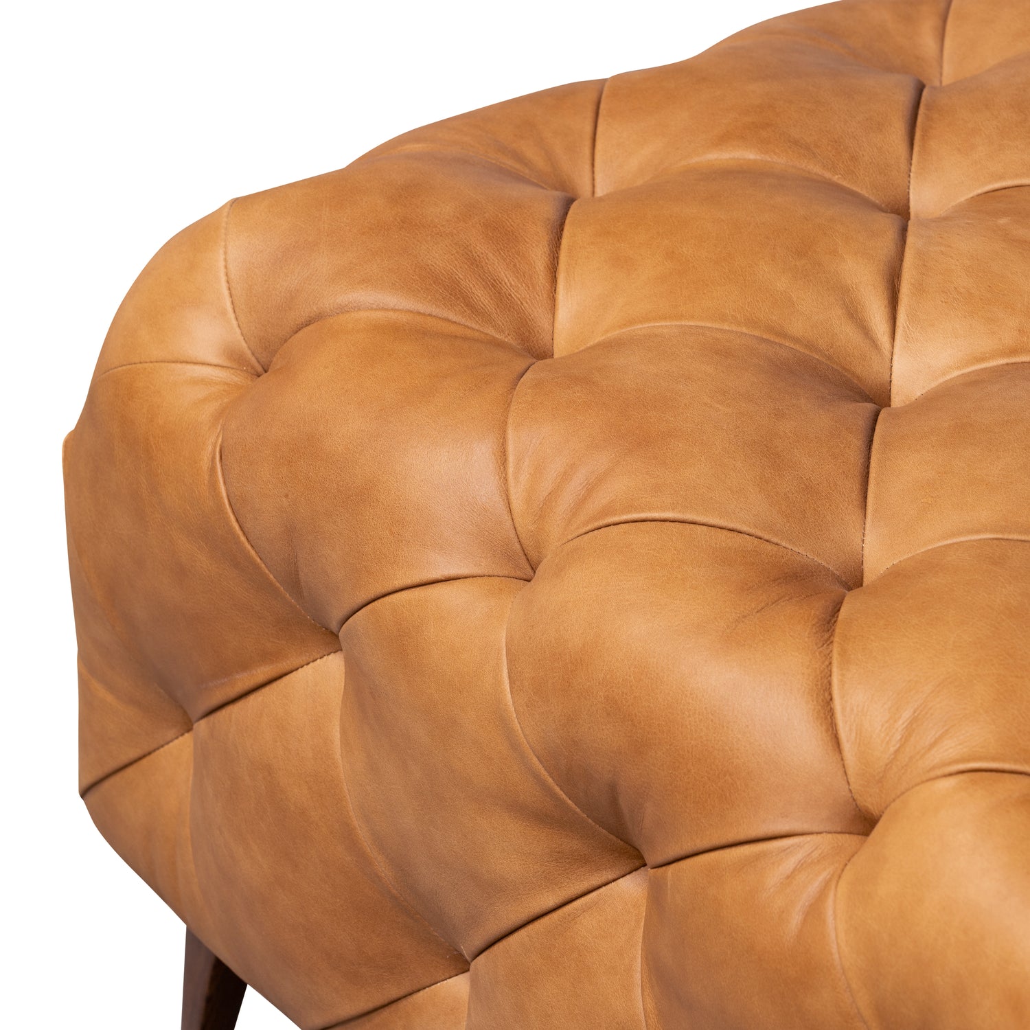 Turin Leather Ottoman with Wood Legs | Cognac Tan 