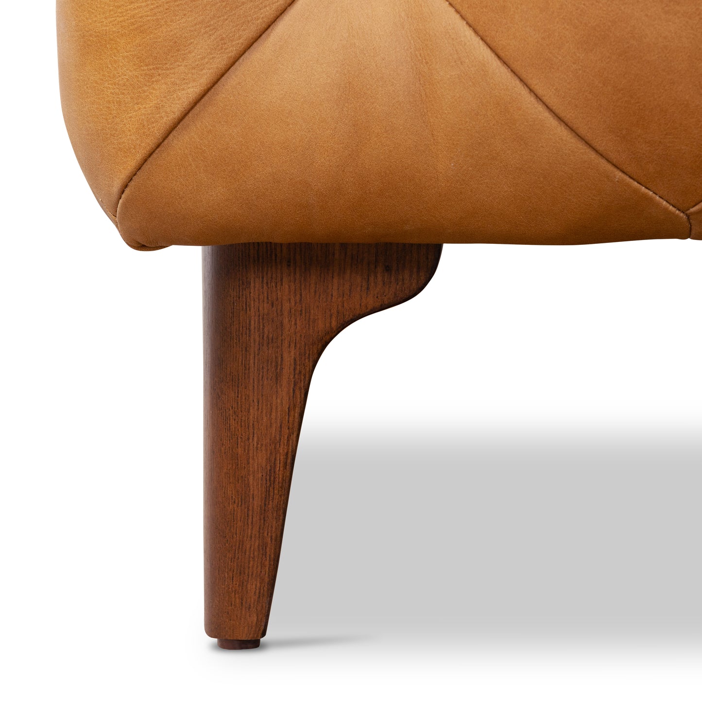 Turin Leather Ottoman with Wood Legs | Cognac Tan