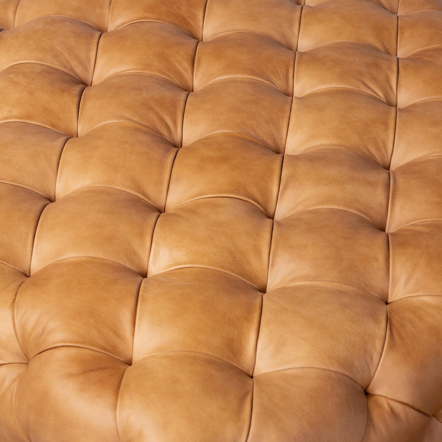 Turin Leather Ottoman with Wood Legs | Cognac Tan
