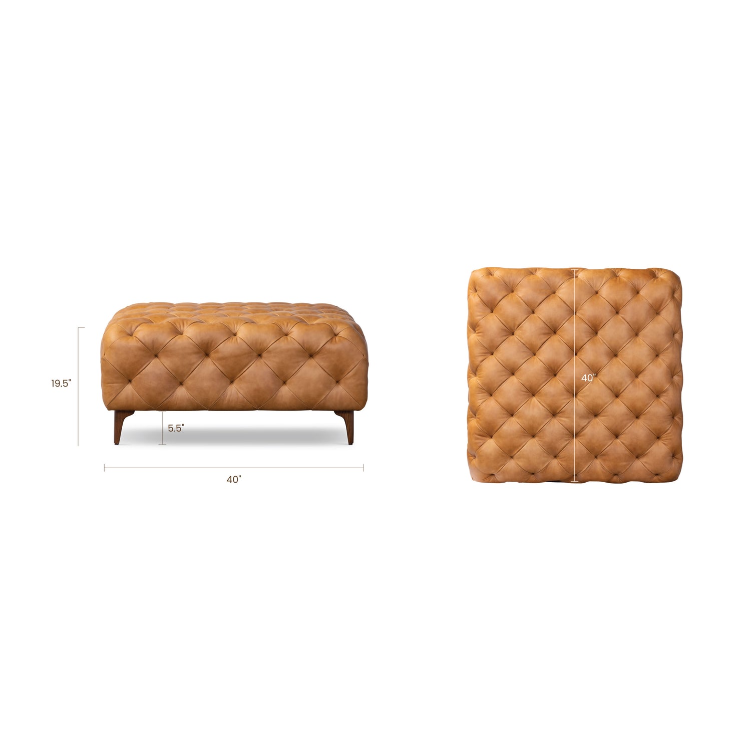 Turin Leather Ottoman with Wood Legs | Cognac Tan 