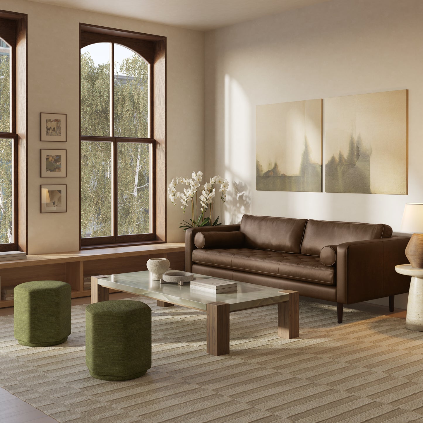 Hexad Ottoman | Moss Green