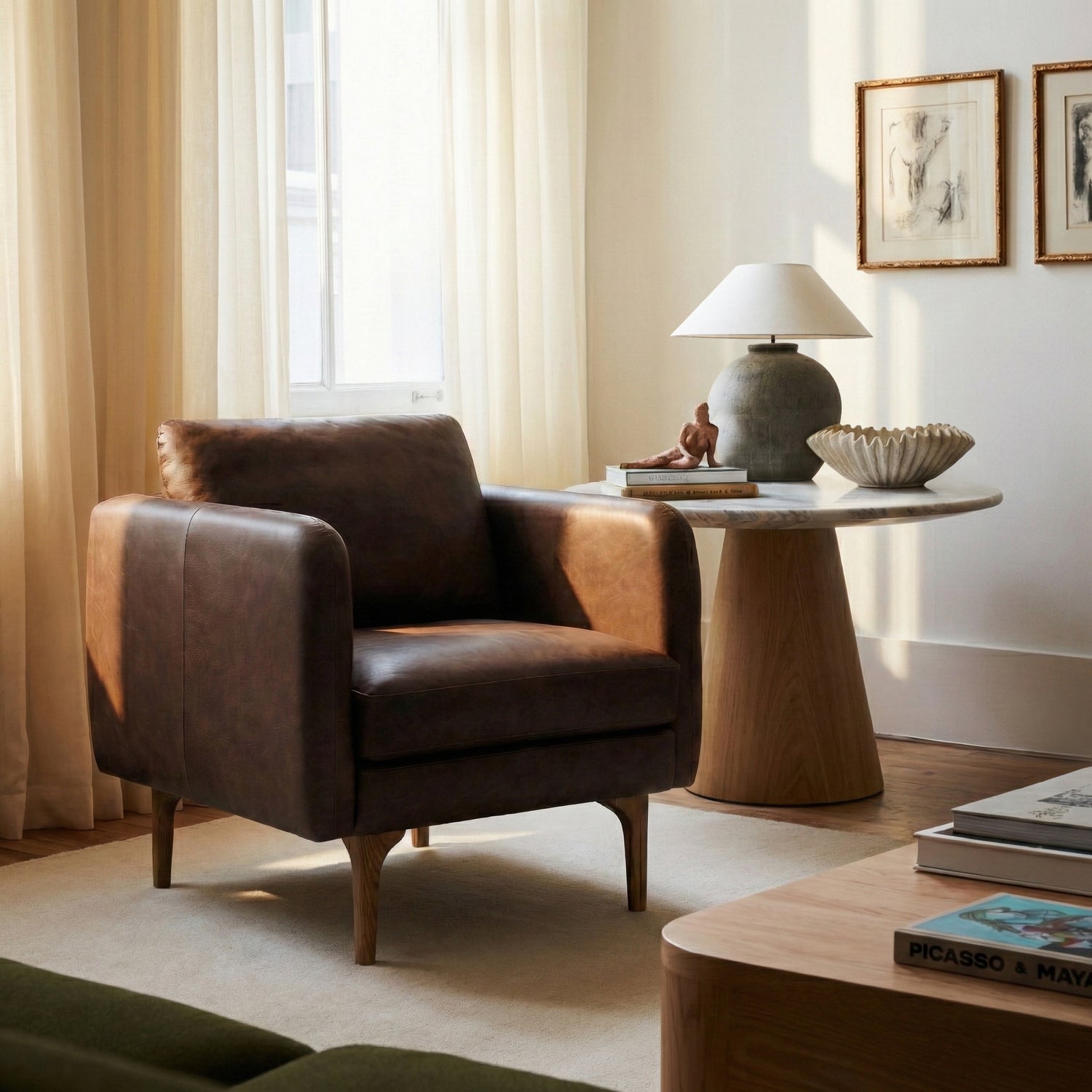 Bosco Leather Lounge Chair | Bridle Brown lifestyle_image