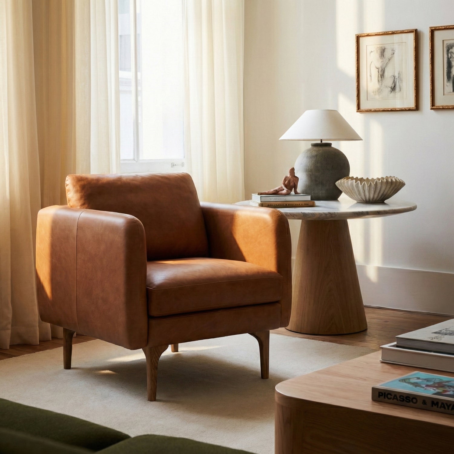 Bosco Leather Lounge Chair | Saddle Tan lifestyle_image