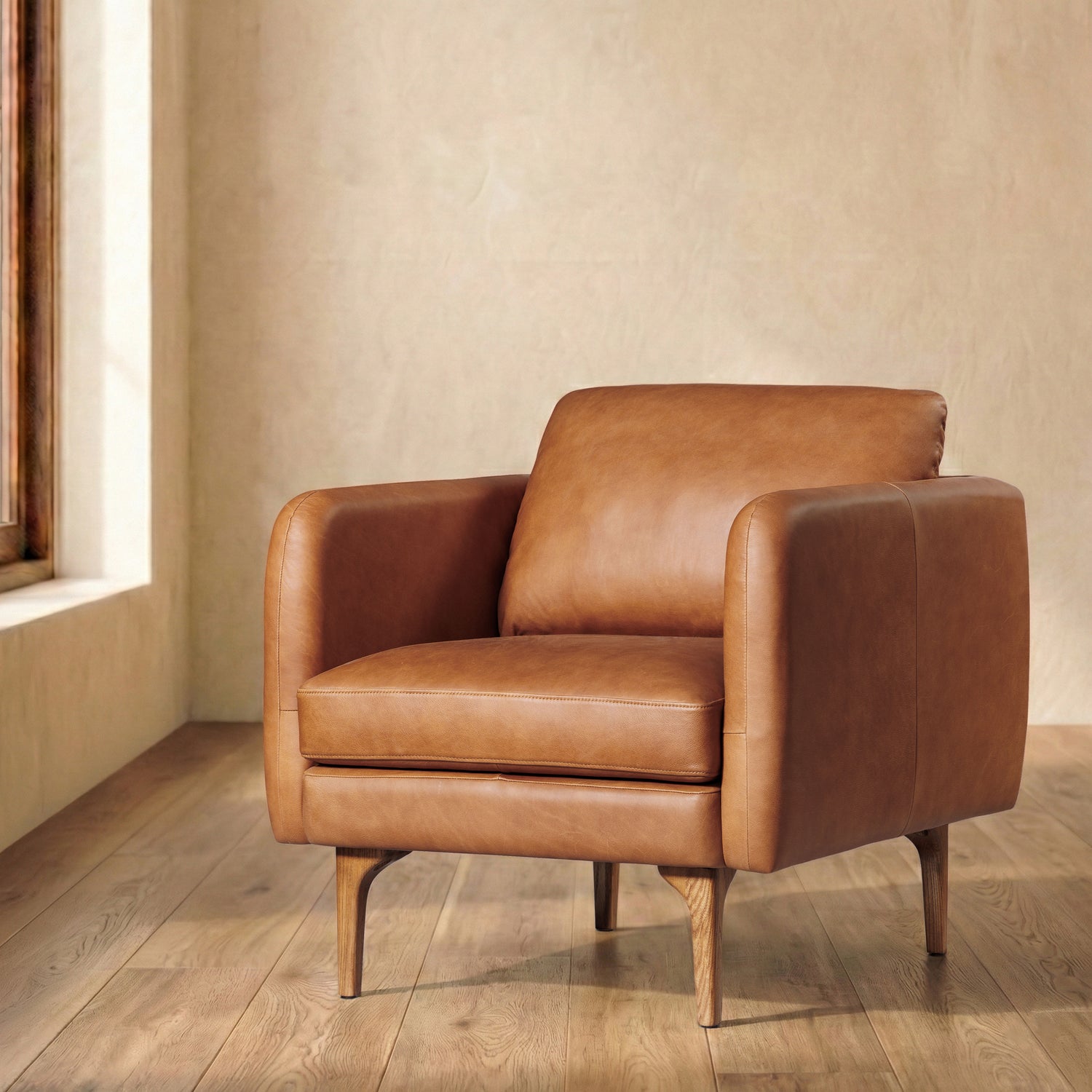 Bosco Leather Lounge Chair | Saddle Tan lifestyle_image