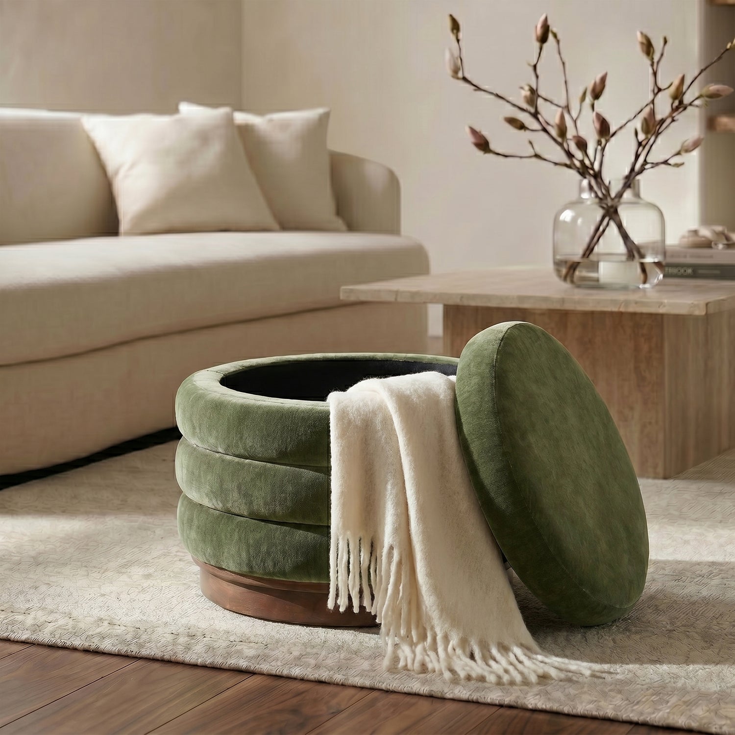 Paros Storage Ottoman | Sagano Green 