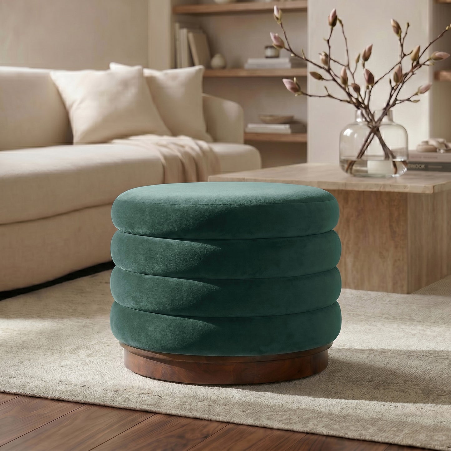 Paros Storage Ottoman | Shadow Teal