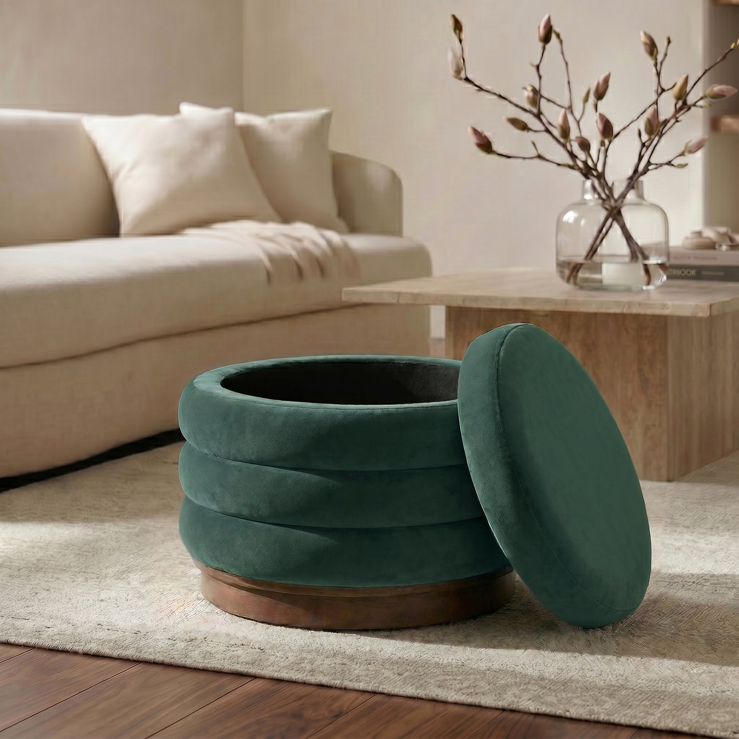 Paros Storage Ottoman | Shadow Teal