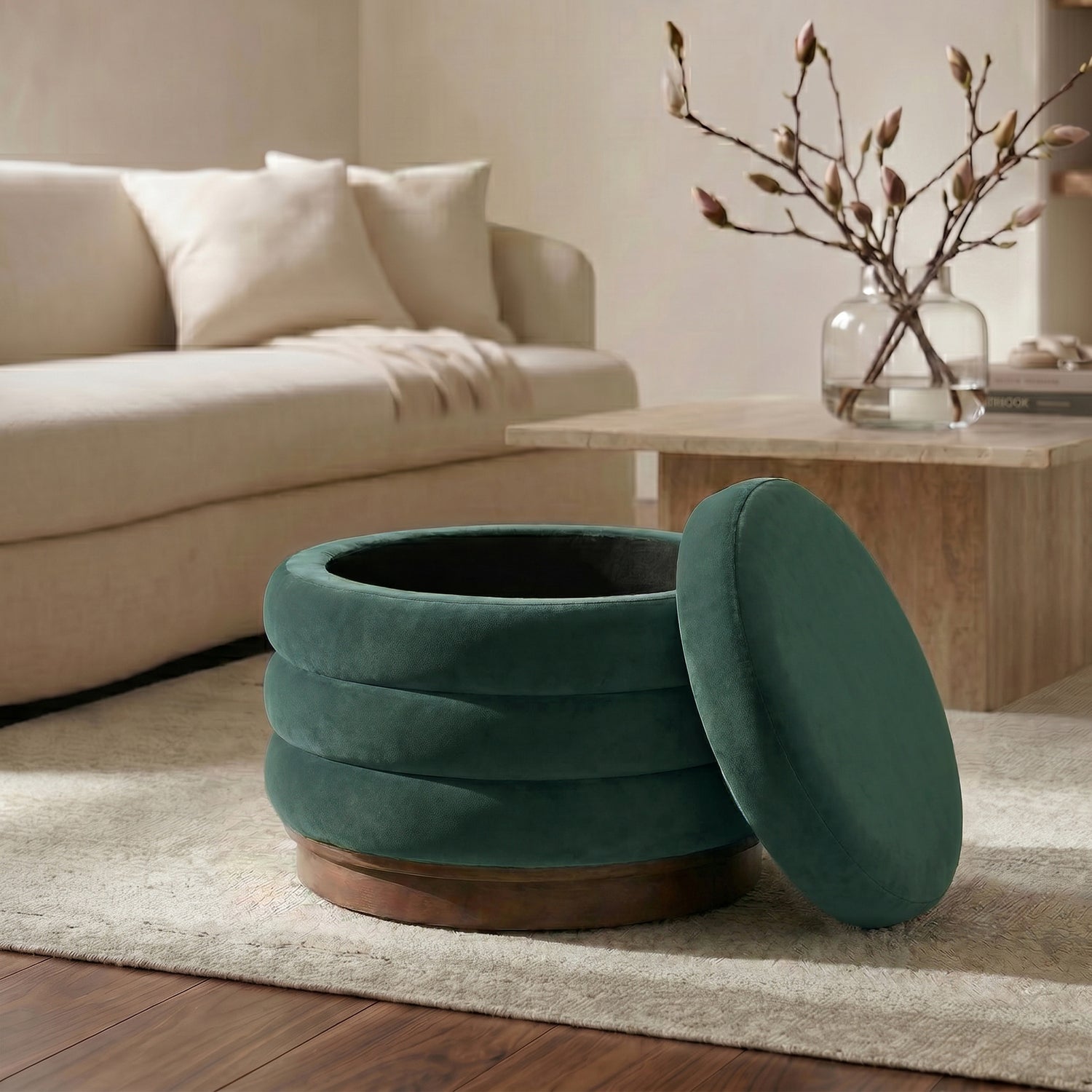 Paros Storage Ottoman | Shadow Teal 