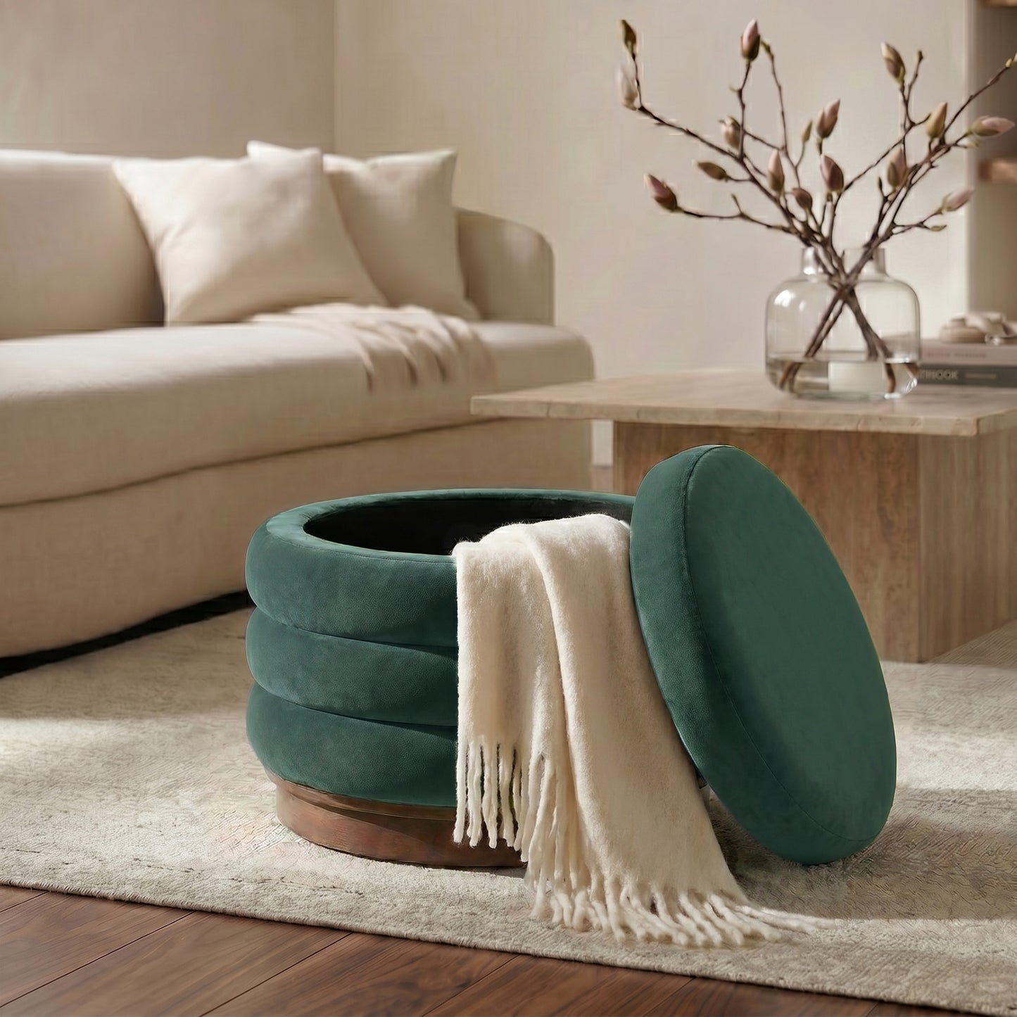 Paros Storage Ottoman | Shadow Teal