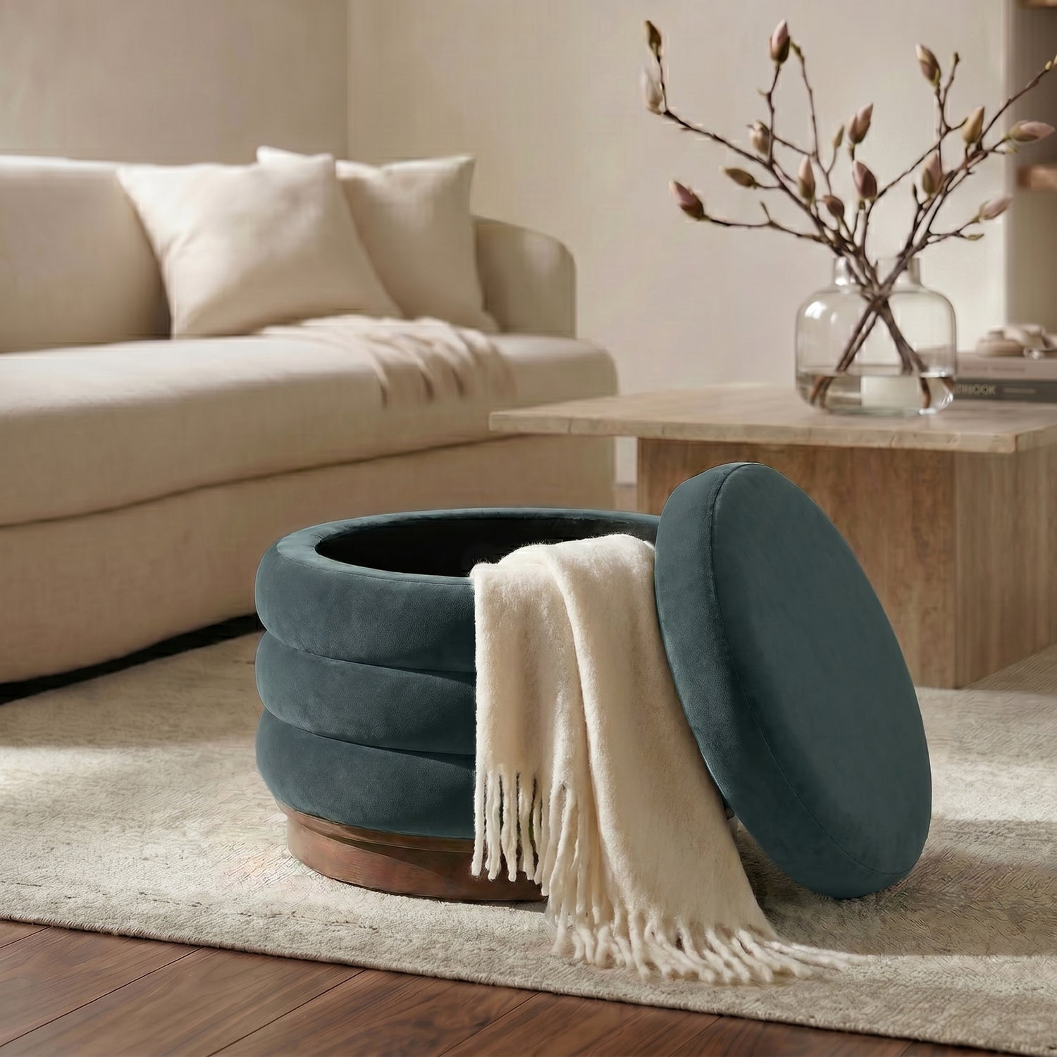 Paros Storage Ottoman | Shadow Teal 