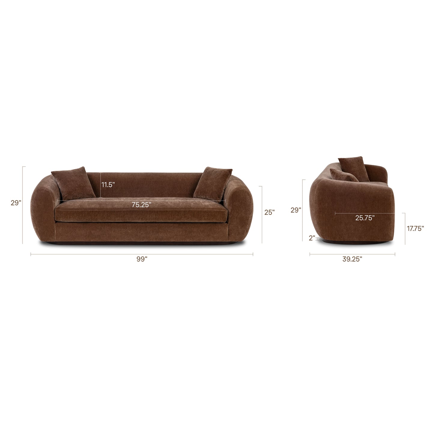 Bourges 99" Sofa | Bronzer Brown