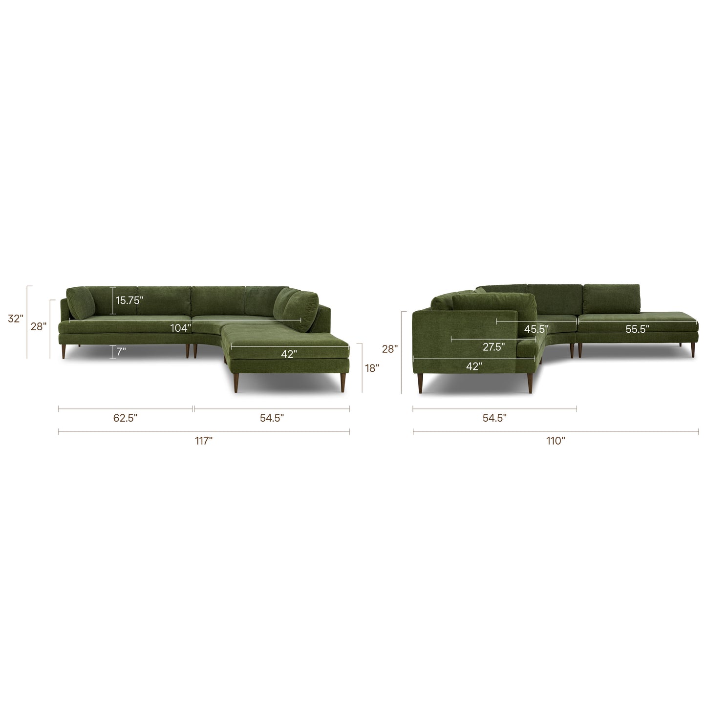 Lucerne Right-Facing Bumper Chaise Sectional | Distressed Green