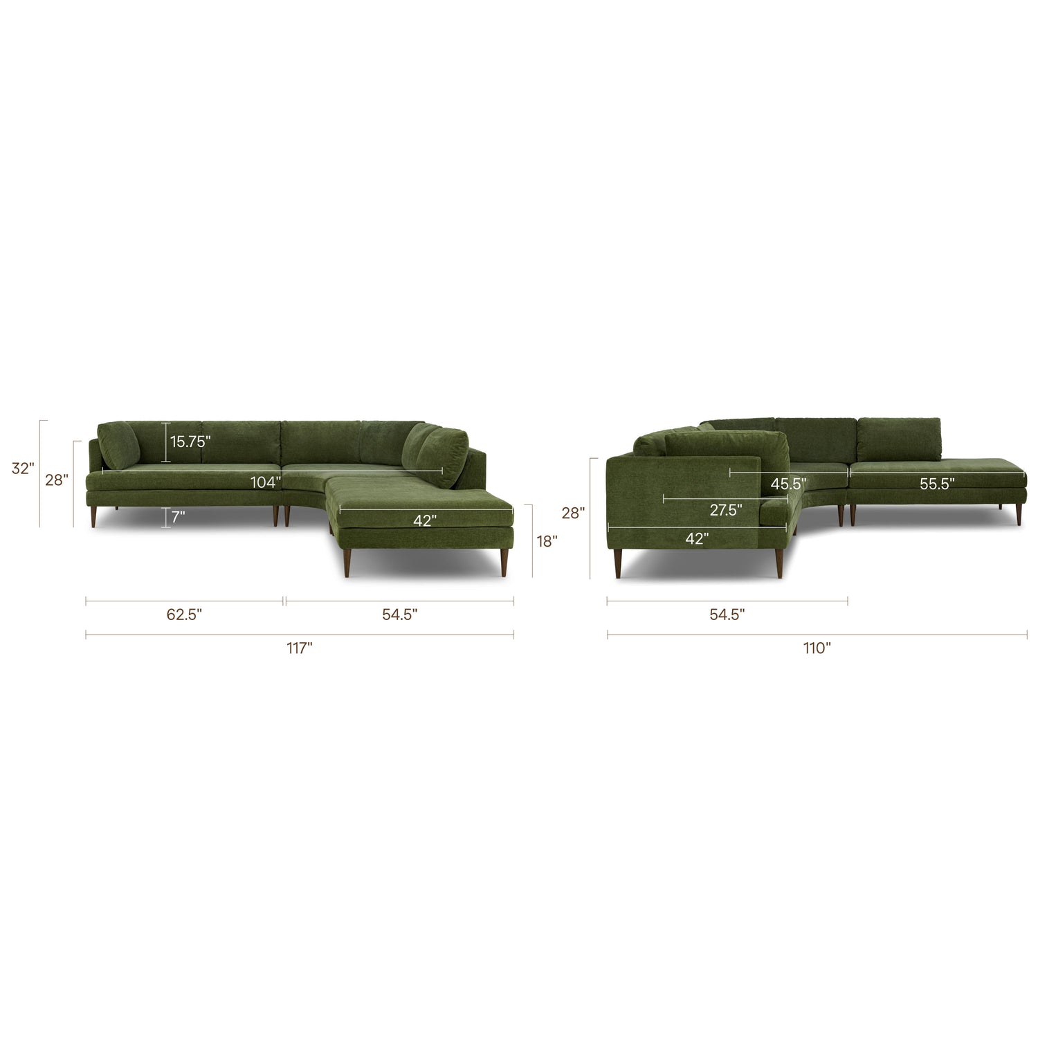 Lucerne Right-Facing Bumper Chaise Sectional | Distressed Green 