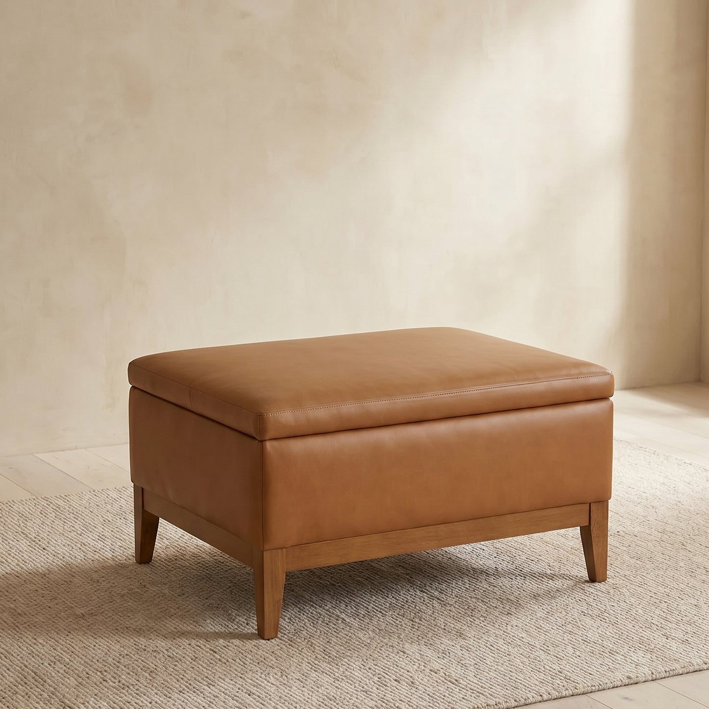 Zyon Leather Storage Ottoman (35") | Saddle Tan