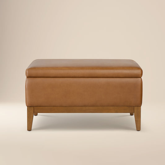 Zyon Leather Storage Ottoman (35") | Saddle Tan